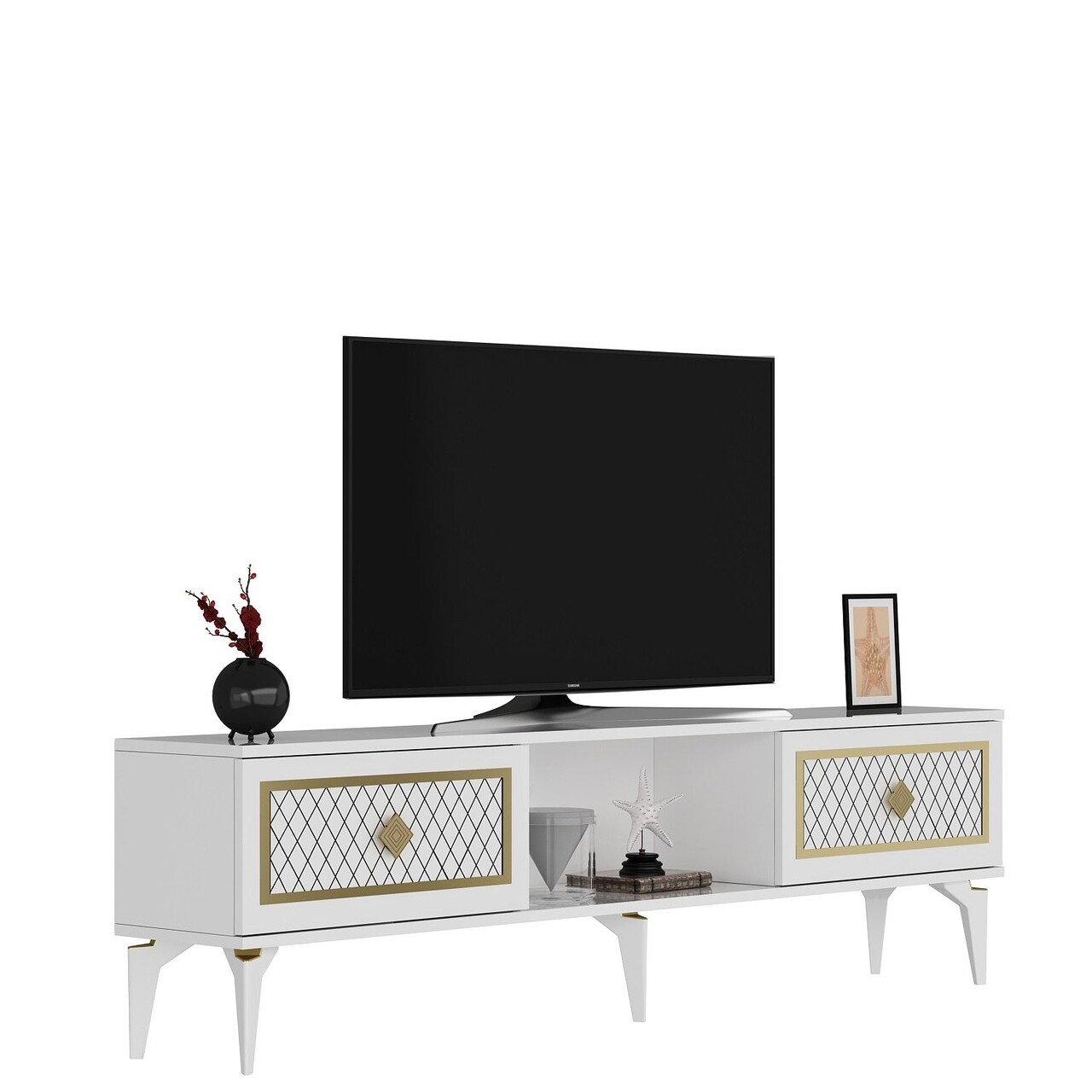 Comoda TV, Hanah Home, Herry, 150x44.6x29.6 cm, Alb/Auriu - imagine 7